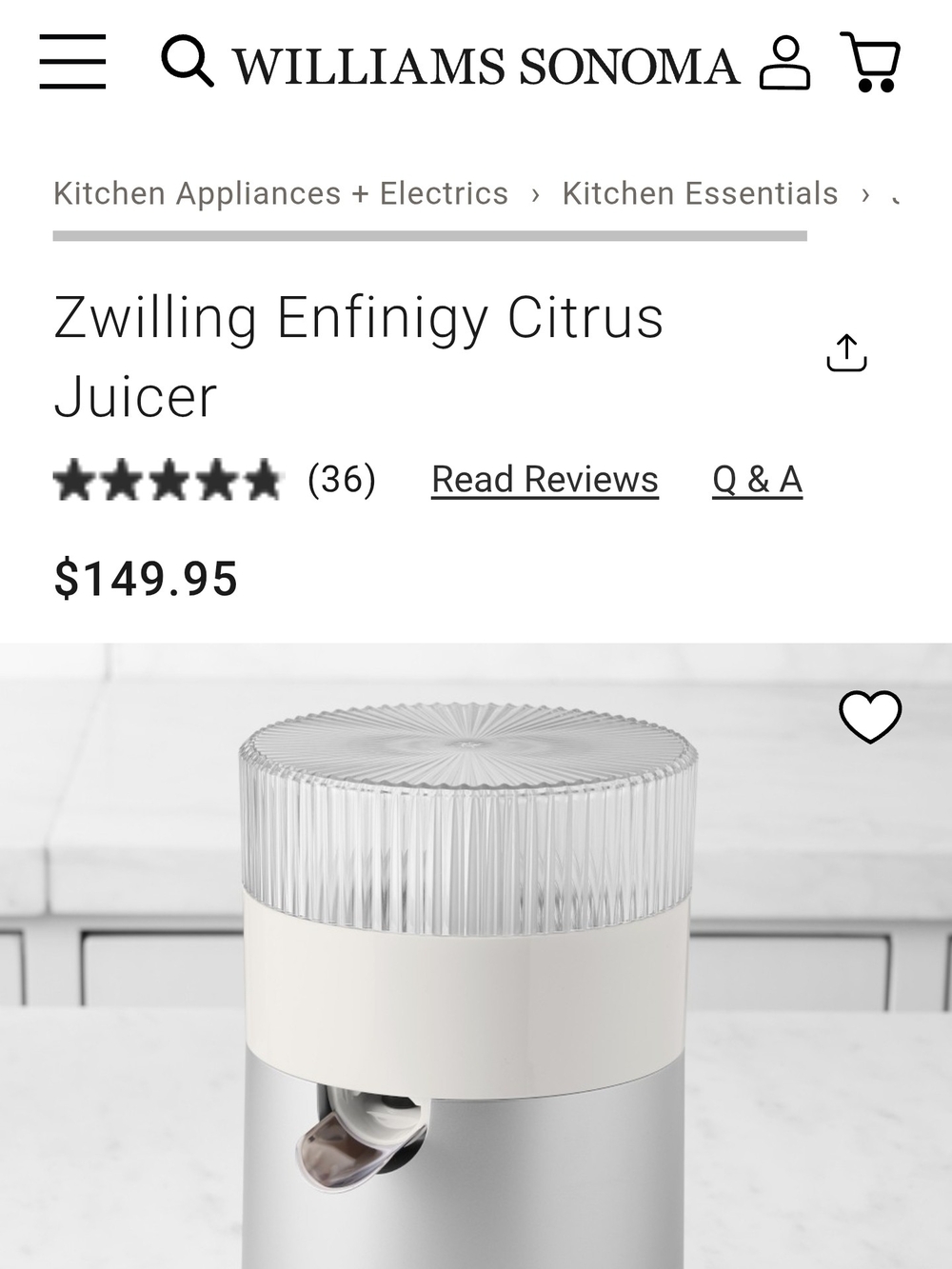 ZWILLING J.A. Henckels Enfinigy Citrus Juicer in Silver and Cream